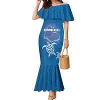 Cook Islands Manihiki Atoll Family Matching Mermaid Dress and Hawaiian Shirt Maori Turtle and Polynesian Pattern LT03 Mom's Dress Blue - Polynesian Pride