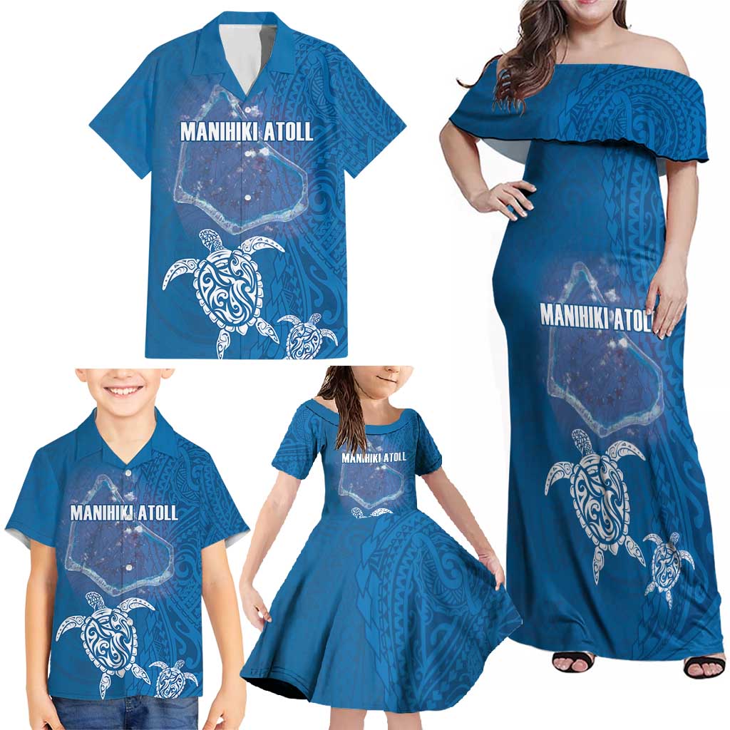 Cook Islands Manihiki Atoll Family Matching Off Shoulder Maxi Dress and Hawaiian Shirt Maori Turtle and Polynesian Pattern LT03 - Polynesian Pride