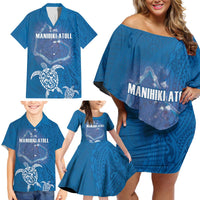 Cook Islands Manihiki Atoll Family Matching Off Shoulder Short Dress and Hawaiian Shirt Maori Turtle and Polynesian Pattern LT03 - Polynesian Pride