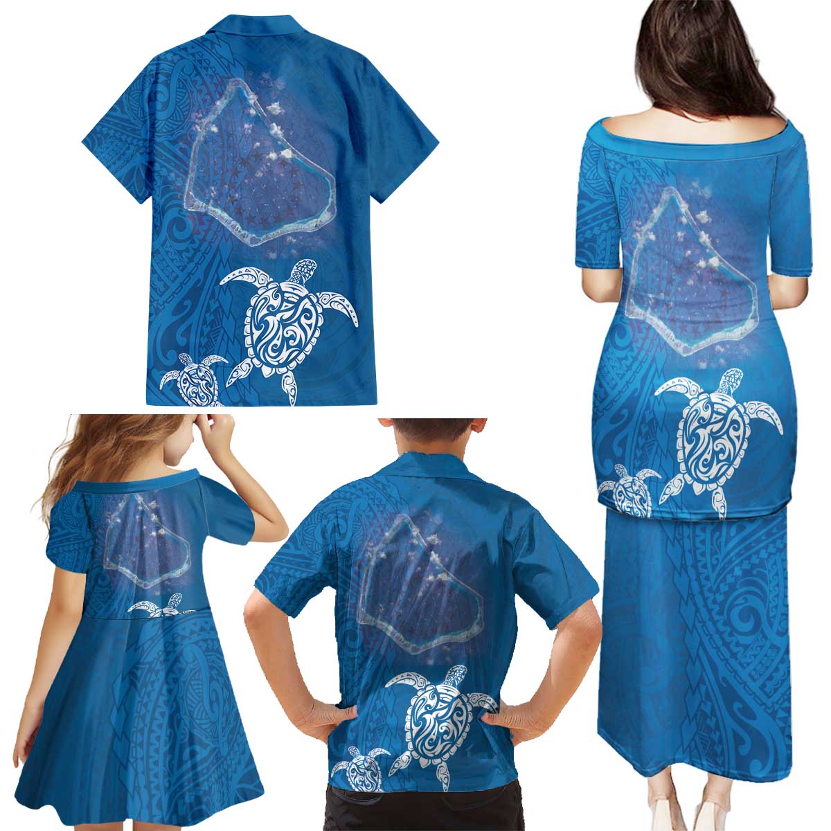 Cook Islands Manihiki Atoll Family Matching Puletasi and Hawaiian Shirt Maori Turtle and Polynesian Pattern LT03 - Polynesian Pride