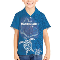 Cook Islands Manihiki Atoll Family Matching Summer Maxi Dress and Hawaiian Shirt Maori Turtle and Polynesian Pattern LT03 Son's Shirt Blue - Polynesian Pride