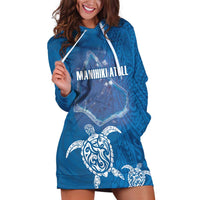 Cook Islands Manihiki Atoll Hoodie Dress Maori Turtle and Polynesian Pattern LT03 Blue - Polynesian Pride