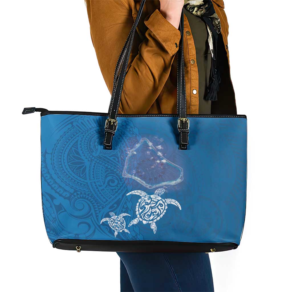Cook Islands Manihiki Atoll Leather Tote Bag Maori Turtle and Polynesian Pattern LT03 - Polynesian Pride