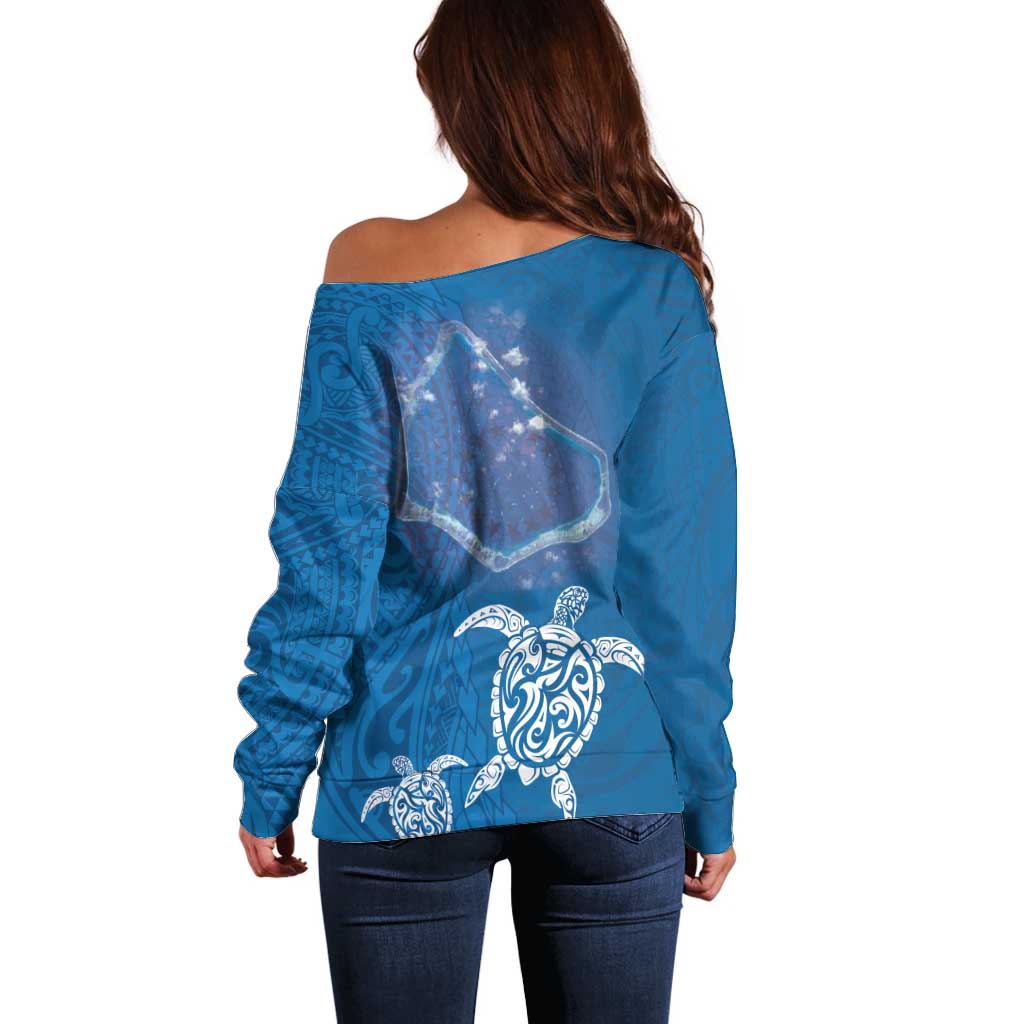 Cook Islands Manihiki Atoll Off Shoulder Sweater Maori Turtle and Polynesian Pattern