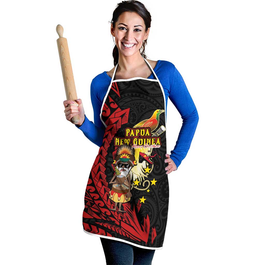 Papua New Guinea Christmas Apron Funny Melanesian Santa with Bird-of-paradise Tribal Style LT03 - Polynesian Pride
