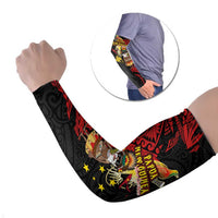 Papua New Guinea Christmas Arm Sleeves Funny Melanesian Santa with Bird-of-paradise Tribal Style LT03 Set of 2 Black - Polynesian Pride