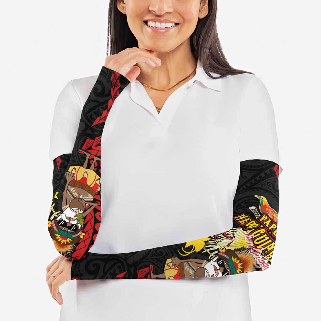 Papua New Guinea Christmas Arm Sleeves Funny Melanesian Santa with Bird-of-paradise Tribal Style LT03 - Polynesian Pride