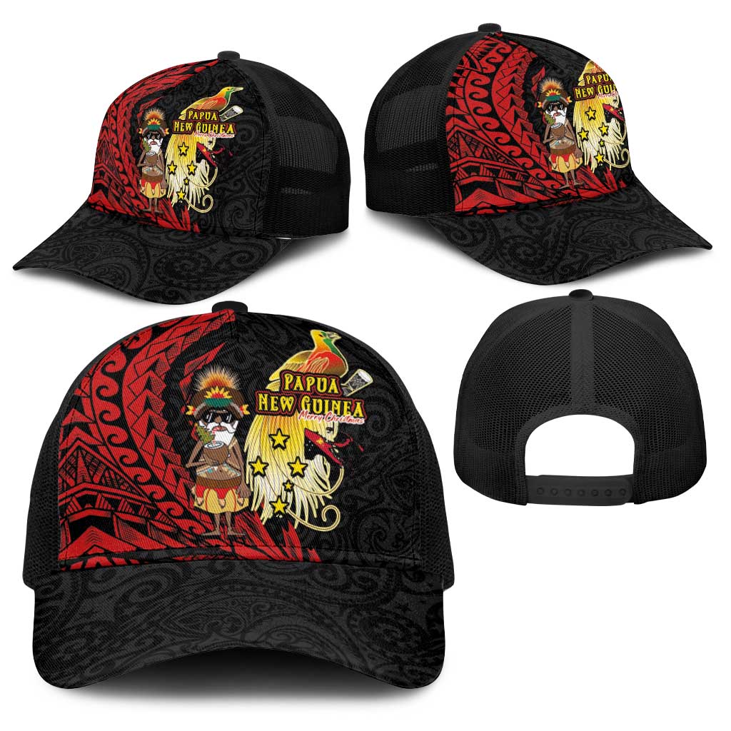 Papua New Guinea Christmas Baseball Net Cap Funny Melanesian Santa with Bird-of-paradise Tribal Style LT03 - Polynesian Pride