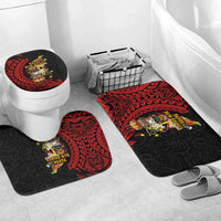 Papua New Guinea Christmas Bathroom Set Funny Melanesian Santa with Bird-of-paradise Tribal Style LT03 Mat Set Only (3 pcs) One Size Black - Polynesian Pride