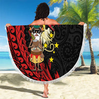Papua New Guinea Christmas Beach Blanket Funny Melanesian Santa with Bird-of-paradise Tribal Style LT03 - Polynesian Pride
