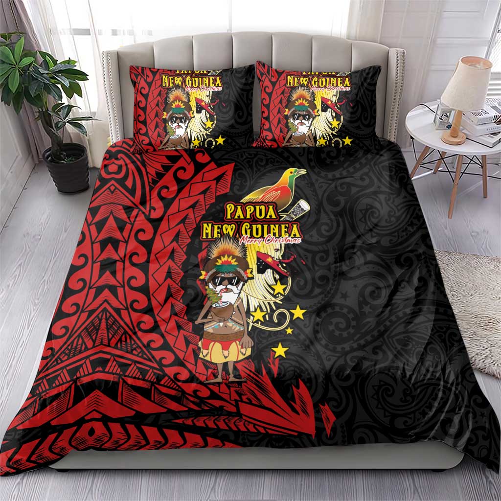 Papua New Guinea Christmas Bedding Set Funny Melanesian Santa with Bird-of-paradise Tribal Style LT03 - Polynesian Pride