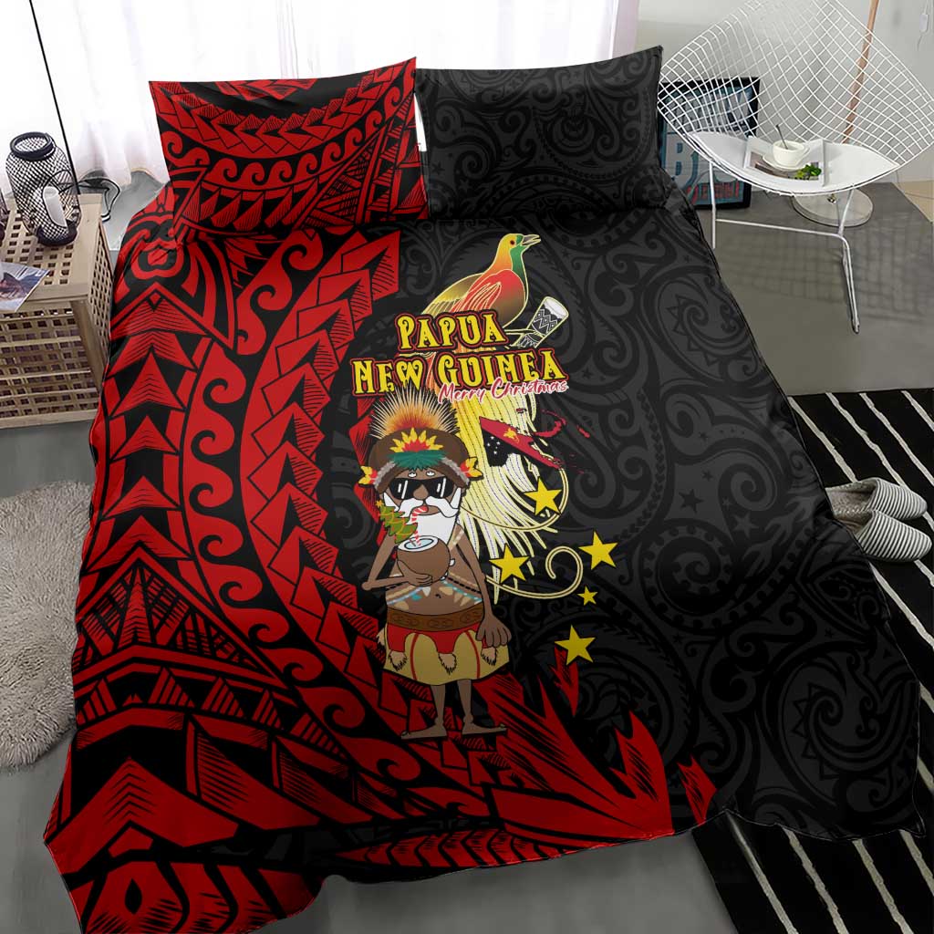 Papua New Guinea Christmas Bedding Set Funny Melanesian Santa with Bird-of-paradise Tribal Style LT03 - Polynesian Pride