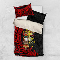 Papua New Guinea Christmas Bedding Set Funny Melanesian Santa with Bird-of-paradise Tribal Style LT03 US Twin 172cm x 218cm Black - Polynesian Pride