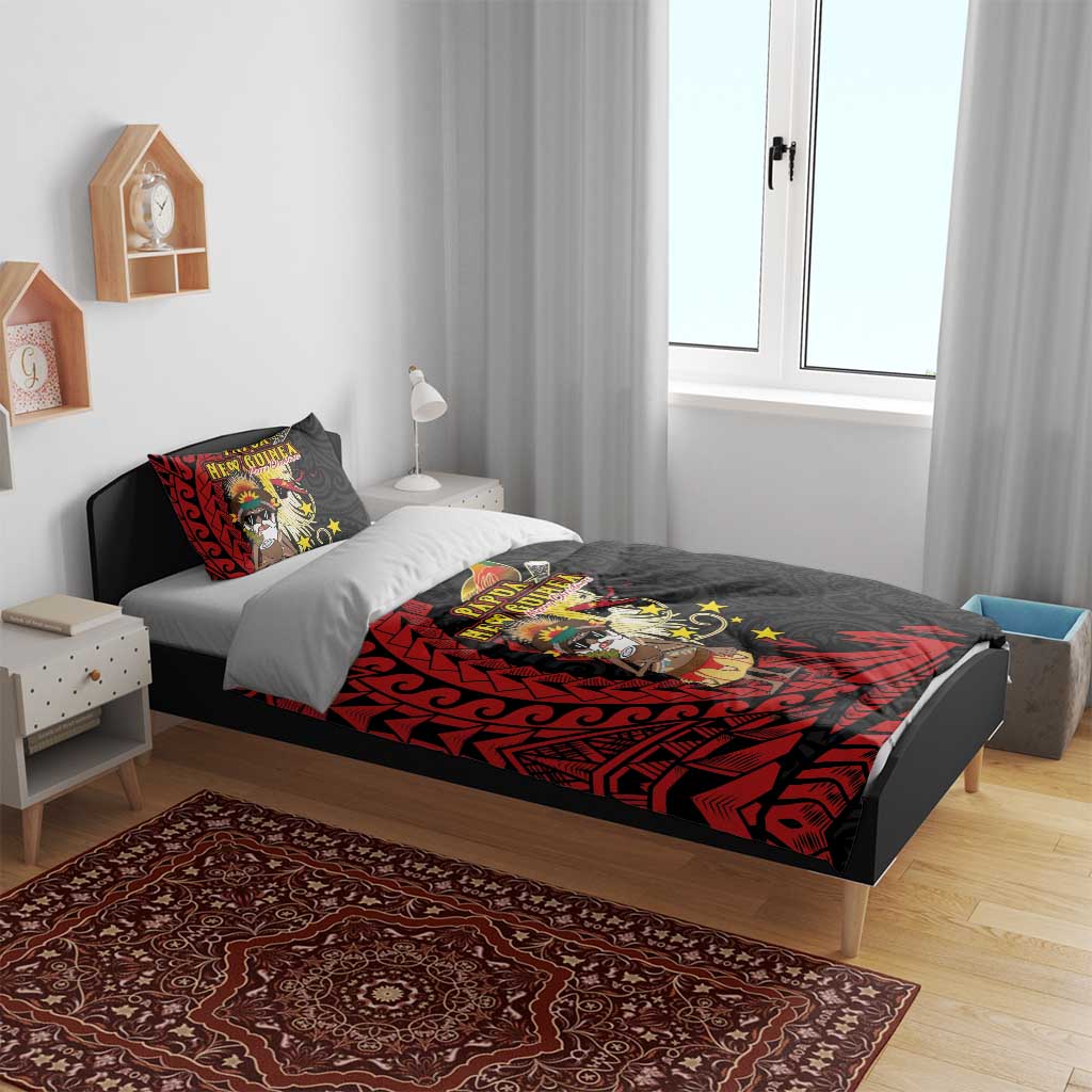 Papua New Guinea Christmas Bedding Set Funny Melanesian Santa with Bird-of-paradise Tribal Style LT03 - Polynesian Pride