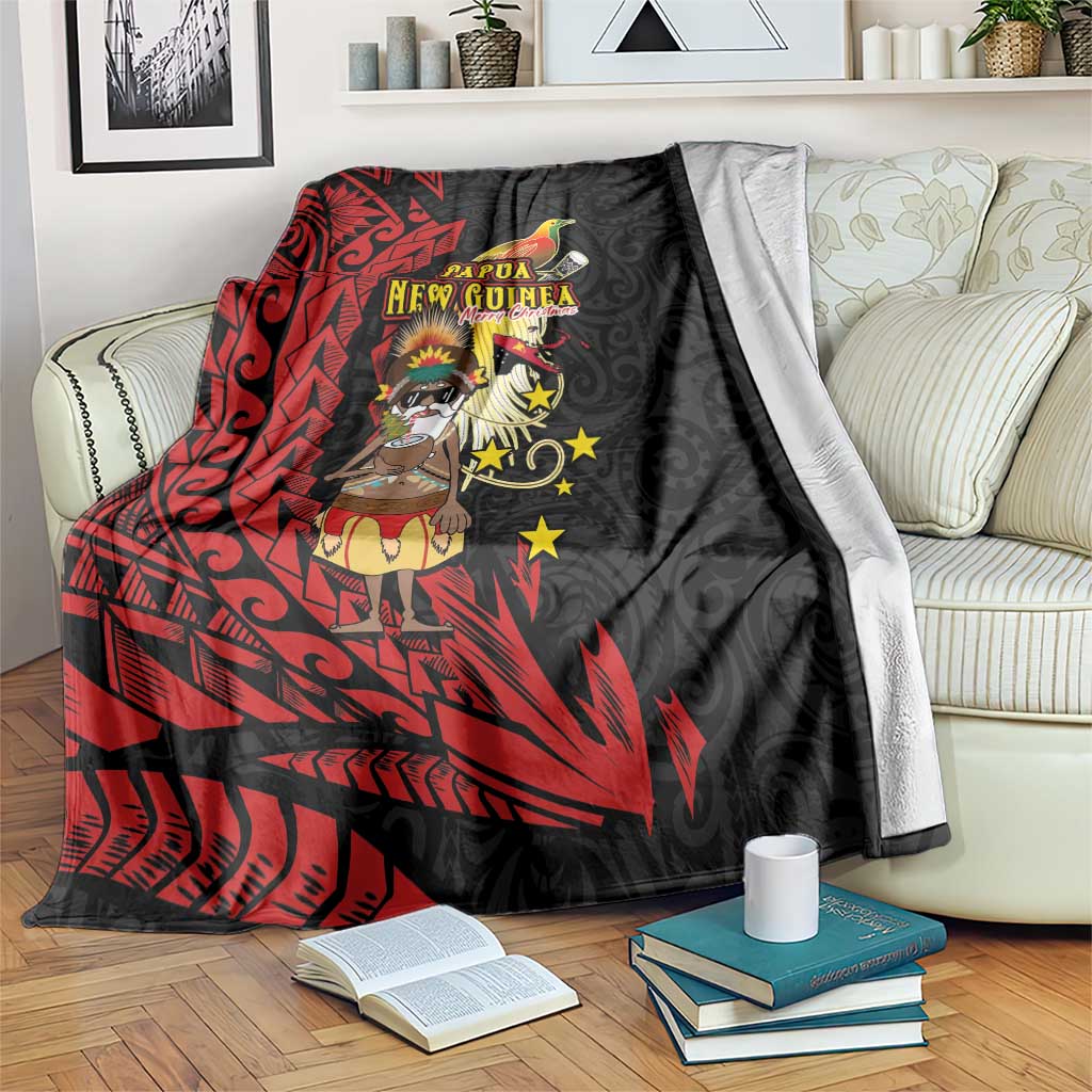 Papua New Guinea Christmas Blanket Funny Melanesian Santa with Bird-of-paradise Tribal Style - Polynesian Pride