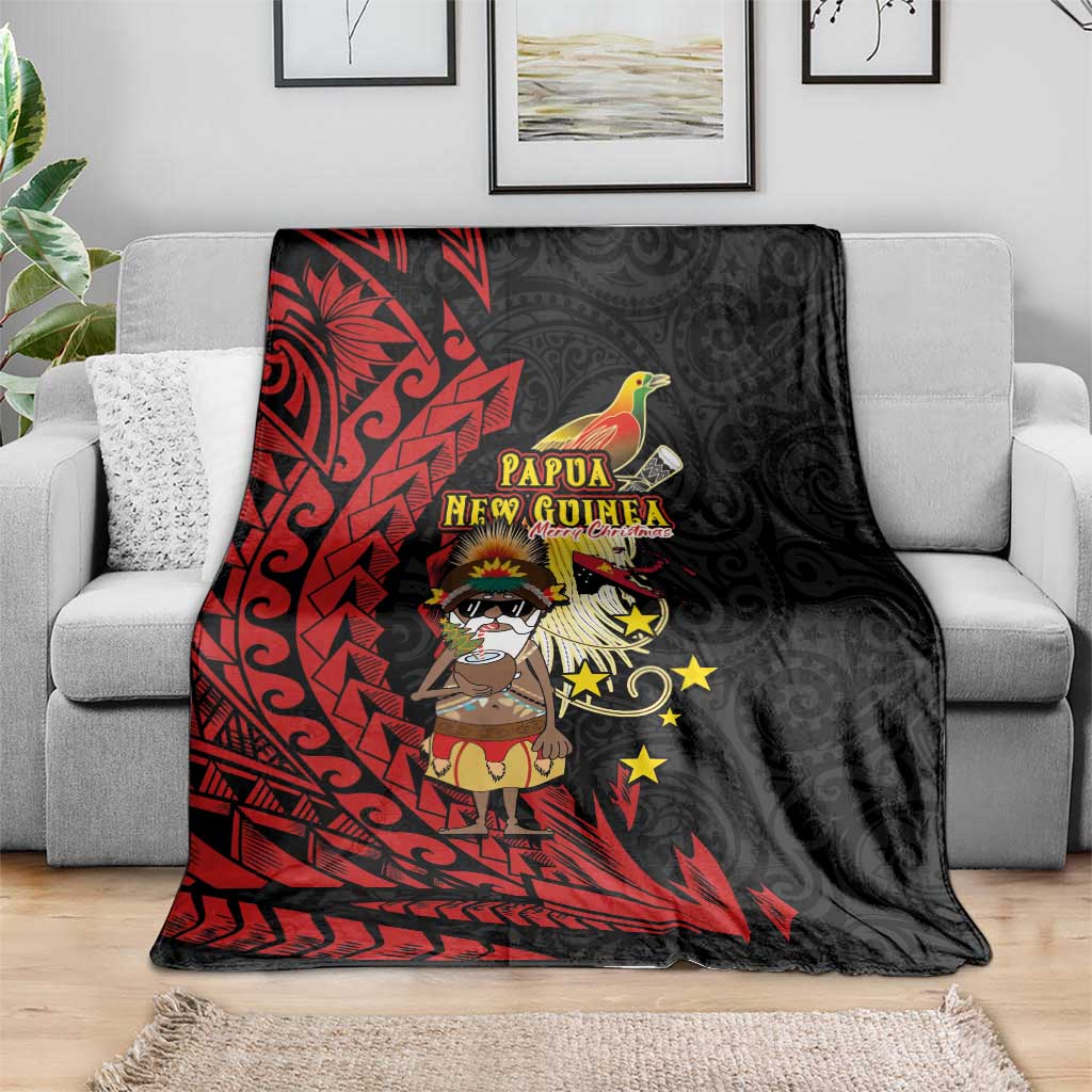 Papua New Guinea Christmas Blanket Funny Melanesian Santa with Bird-of-paradise Tribal Style LT03 - Polynesian Pride