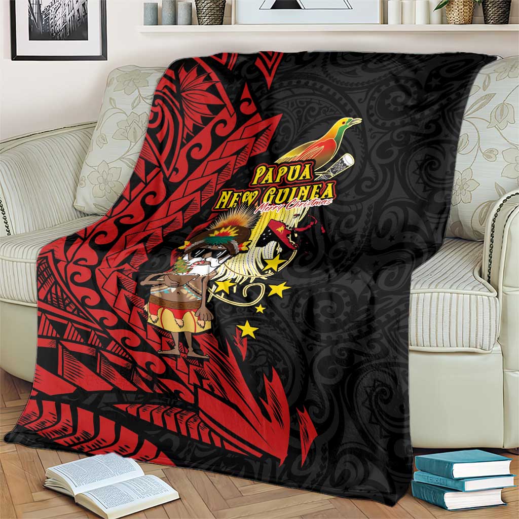 Papua New Guinea Christmas Blanket Funny Melanesian Santa with Bird-of-paradise Tribal Style LT03 - Polynesian Pride