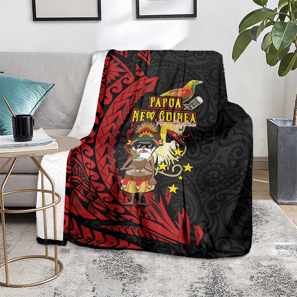 Papua New Guinea Christmas Blanket Funny Melanesian Santa with Bird-of-paradise Tribal Style LT03 - Polynesian Pride