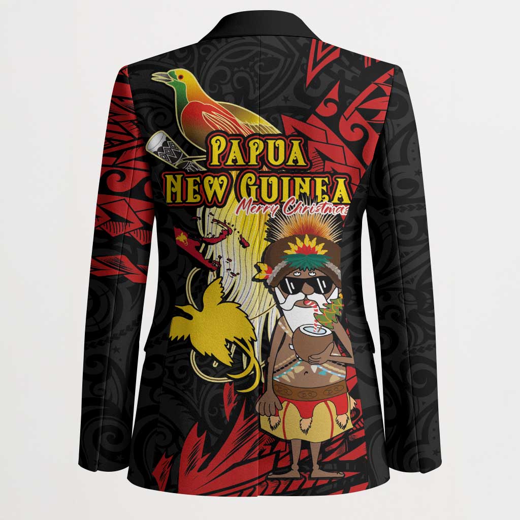 Papua New Guinea Christmas Blazer Funny Melanesian Santa with Bird-of-paradise Tribal Style LT03 - Polynesian Pride