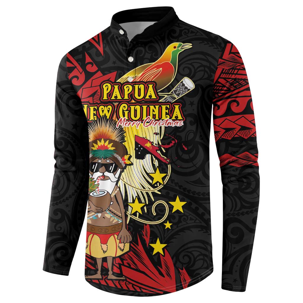 Papua New Guinea Christmas Button Sweatshirt Funny Melanesian Santa with Bird-of-paradise Tribal Style LT03 - Polynesian Pride