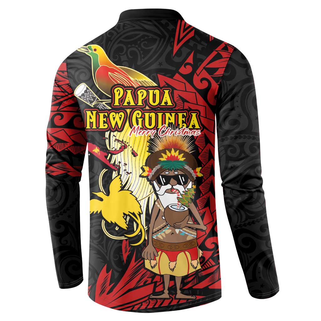 Papua New Guinea Christmas Button Sweatshirt Funny Melanesian Santa with Bird-of-paradise Tribal Style LT03 - Polynesian Pride