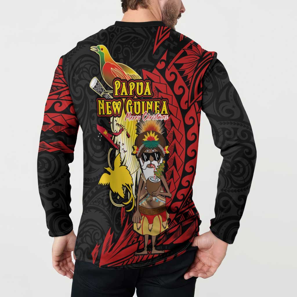 Papua New Guinea Christmas Button Sweatshirt Funny Melanesian Santa with Bird-of-paradise Tribal Style LT03 - Polynesian Pride