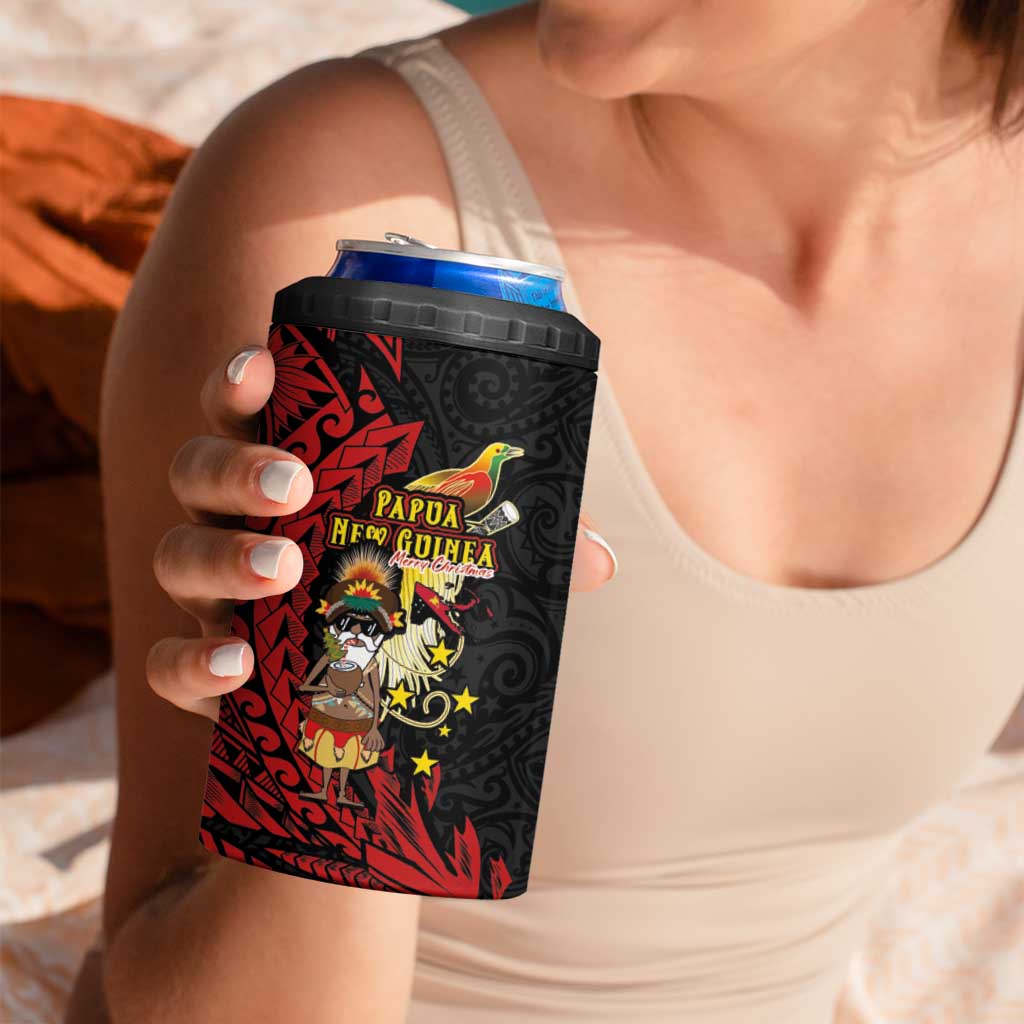 Papua New Guinea Christmas 4 in 1 Can Cooler Tumbler Funny Melanesian Santa with Bird-of-paradise Tribal Style LT03 - Polynesian Pride