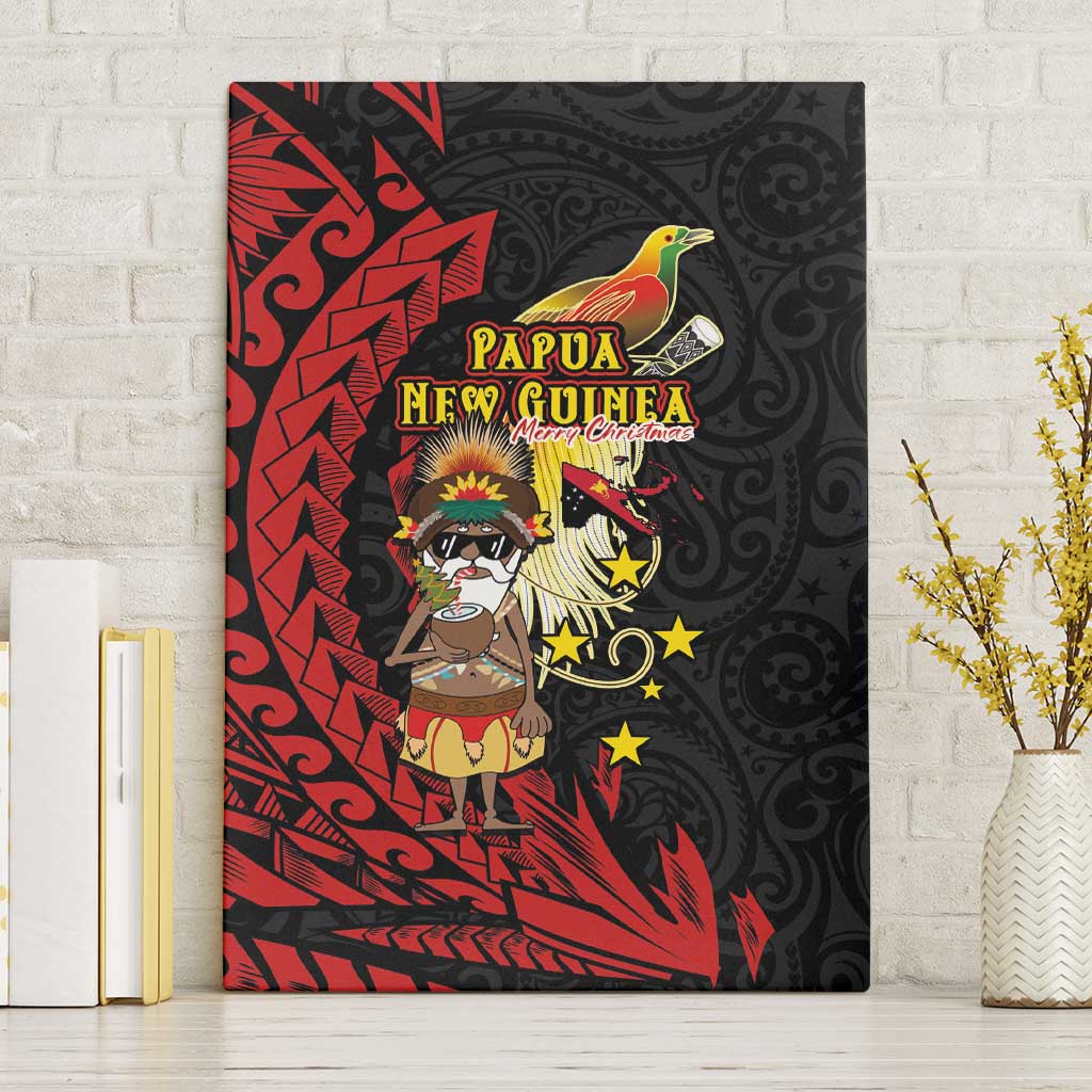 Papua New Guinea Christmas Canvas Wall Art Funny Melanesian Santa with Bird-of-paradise Tribal Style LT03 Without Frame Black - Polynesian Pride