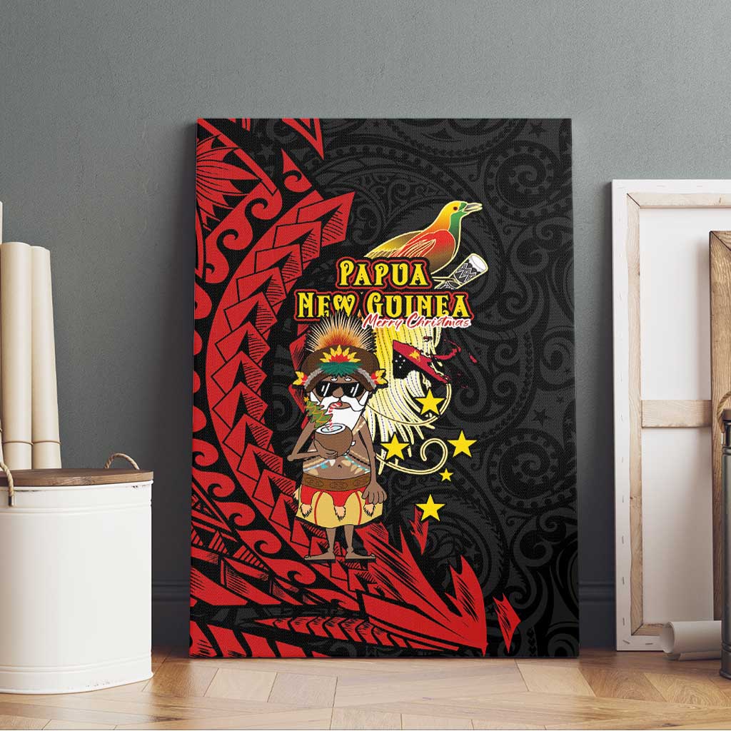 Papua New Guinea Christmas Canvas Wall Art Funny Melanesian Santa with Bird-of-paradise Tribal Style LT03 - Polynesian Pride