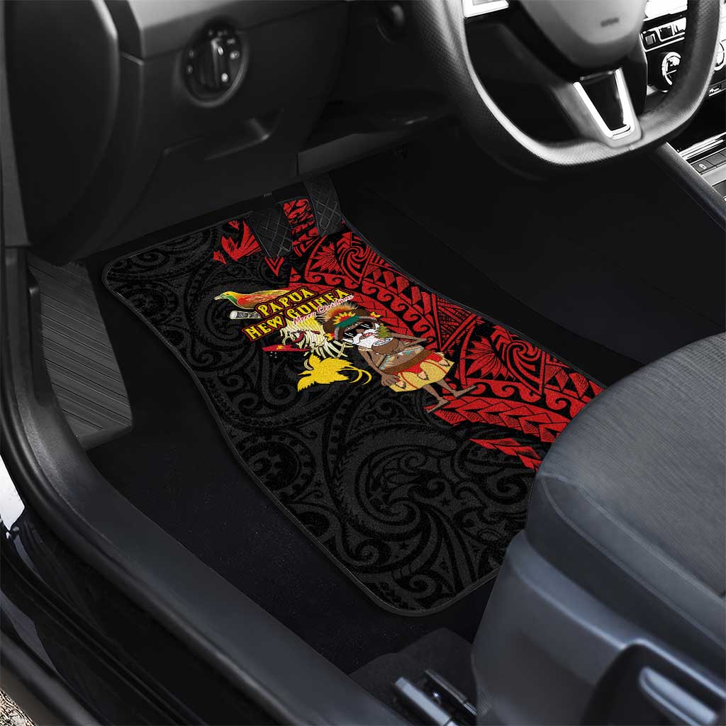 Papua New Guinea Christmas Car Mats Funny Melanesian Santa with Bird-of-paradise Tribal Style LT03 - Polynesian Pride