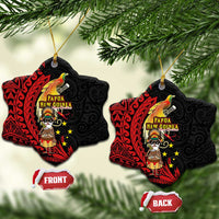 Papua New Guinea Christmas Ceramic Ornament Funny Melanesian Santa with Bird-of-paradise Tribal Style LT03 Snow Flake Black - Polynesian Pride