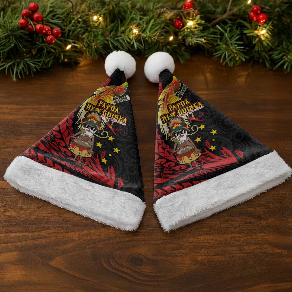 Papua New Guinea Christmas Santa Hat Funny Melanesian Santa with Bird-of-paradise Tribal Style LT03 - Polynesian Pride
