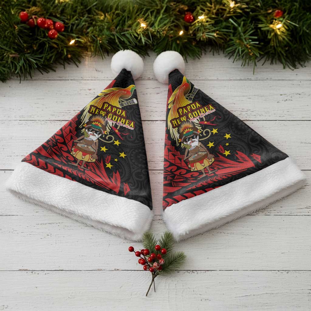 Papua New Guinea Christmas Santa Hat Funny Melanesian Santa with Bird-of-paradise Tribal Style LT03 - Polynesian Pride