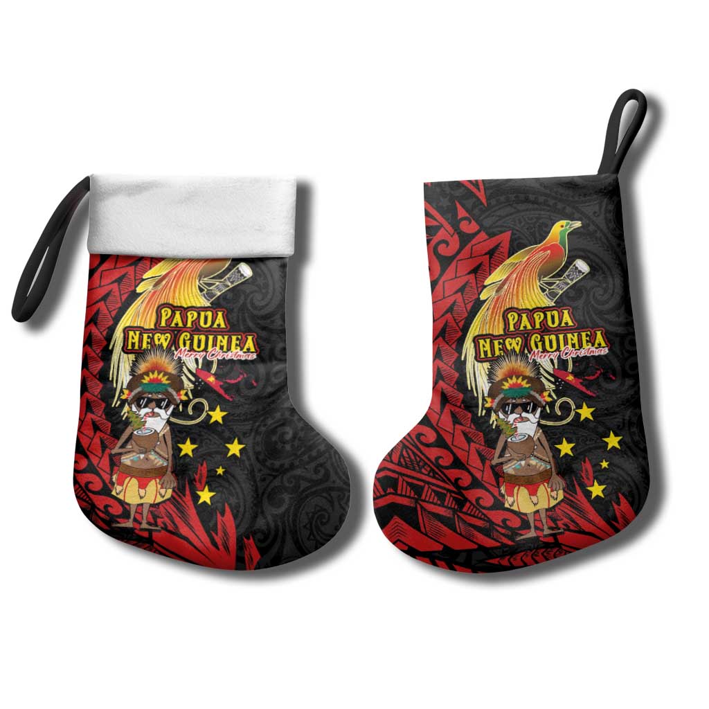 Papua New Guinea Christmas Stocking Funny Melanesian Santa with Bird-of-paradise Tribal Style LT03 - Polynesian Pride