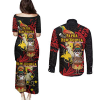 Papua New Guinea Christmas Couples Matching Puletasi and Long Sleeve Button Shirt Funny Melanesian Santa with Bird-of-paradise Tribal Style LT03 - Polynesian Pride