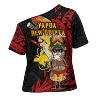 Papua New Guinea Christmas Cross Shoulder Shirt Funny Melanesian Santa with Bird-of-paradise Tribal Style LT03 - Polynesian Pride
