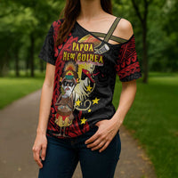 Papua New Guinea Christmas Cross Shoulder Shirt Funny Melanesian Santa with Bird-of-paradise Tribal Style LT03 - Polynesian Pride