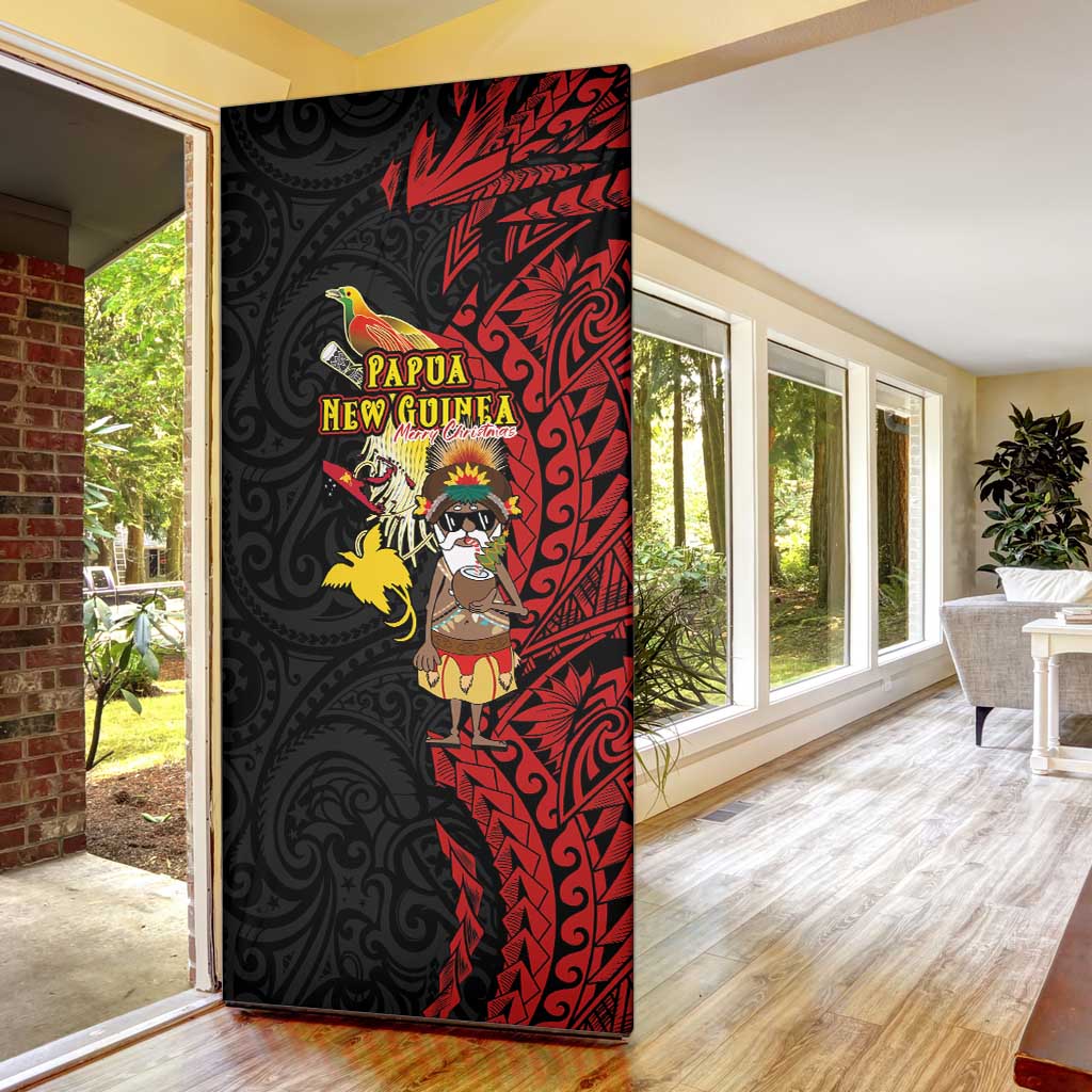 Papua New Guinea Christmas Door Cover Funny Melanesian Santa with Bird-of-paradise Tribal Style LT03 - Polynesian Pride