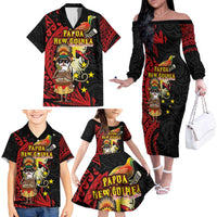 Papua New Guinea Christmas Family Matching Off The Shoulder Long Sleeve Dress and Hawaiian Shirt Funny Melanesian Santa with Bird-of-paradise Tribal Style LT03 - Polynesian Pride