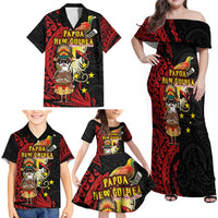 Papua New Guinea Christmas Family Matching Off Shoulder Maxi Dress and Hawaiian Shirt Funny Melanesian Santa with Bird-of-paradise Tribal Style LT03 - Polynesian Pride