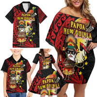 Papua New Guinea Christmas Family Matching Off Shoulder Short Dress and Hawaiian Shirt Funny Melanesian Santa with Bird-of-paradise Tribal Style LT03 - Polynesian Pride