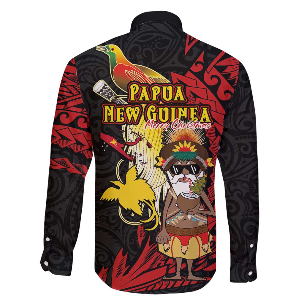 Papua New Guinea Christmas Family Matching Off Shoulder Short Dress and Hawaiian Shirt Funny Melanesian Santa with Bird-of-paradise Tribal Style LT03 - Polynesian Pride