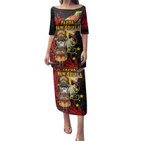 Papua New Guinea Christmas Family Matching Puletasi and Hawaiian Shirt Funny Melanesian Santa with Bird-of-paradise Tribal Style LT03 Mom's Dress Black - Polynesian Pride