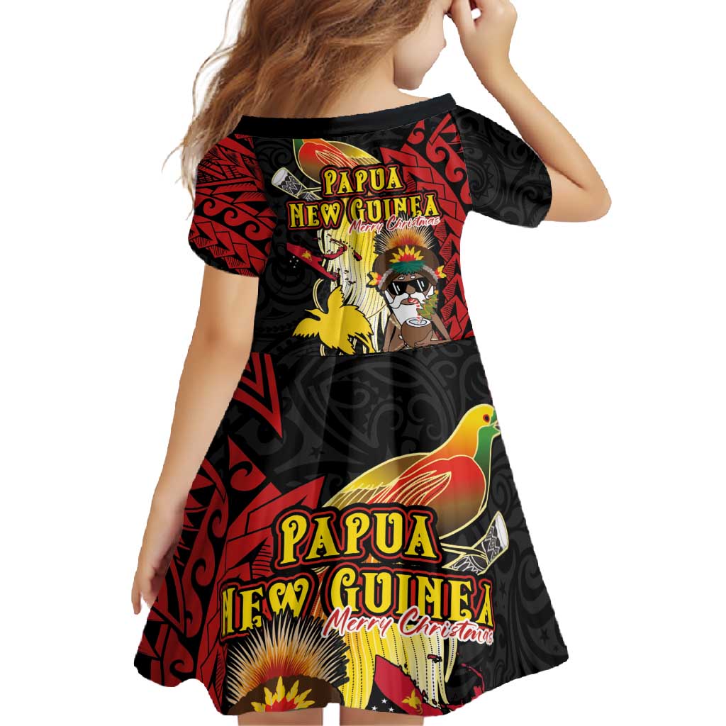 Papua New Guinea Christmas Family Matching Short Sleeve Bodycon Dress and Hawaiian Shirt Funny Melanesian Santa with Bird-of-paradise Tribal Style LT03 - Polynesian Pride