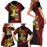 Papua New Guinea Christmas Family Matching Short Sleeve Bodycon Dress and Hawaiian Shirt Funny Melanesian Santa with Bird-of-paradise Tribal Style LT03 - Polynesian Pride
