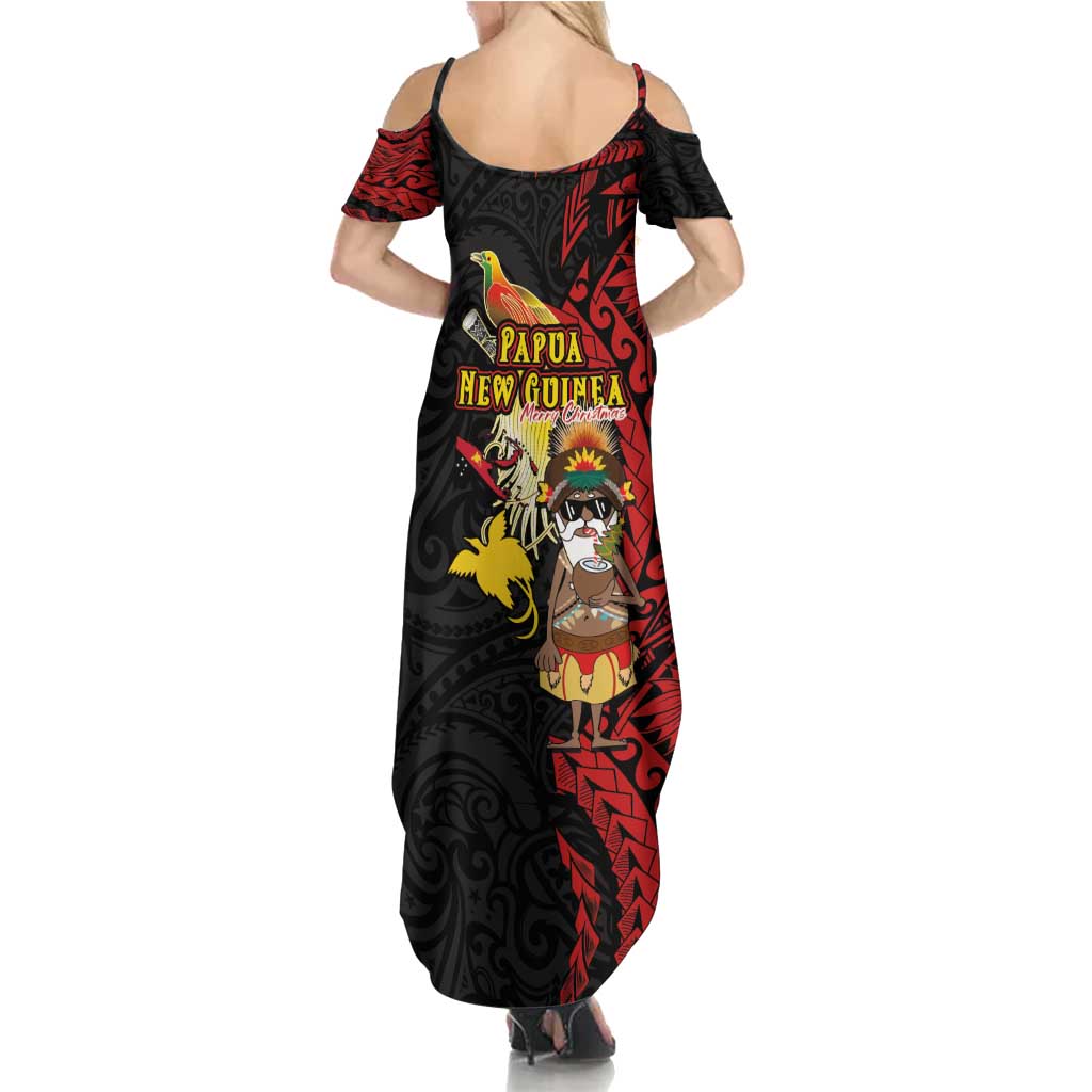 Papua New Guinea Christmas Family Matching Summer Maxi Dress and Hawaiian Shirt Funny Melanesian Santa with Bird-of-paradise Tribal Style LT03 - Polynesian Pride