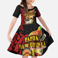 Papua New Guinea Christmas Family Matching Tank Maxi Dress and Hawaiian Shirt Funny Melanesian Santa with Bird-of-paradise Tribal Style LT03 Daughter's Dress Black - Polynesian Pride