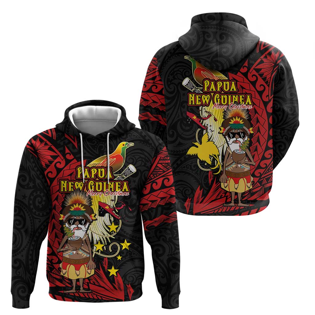 Papua New Guinea Christmas Hoodie Funny Melanesian Santa with Bird-of-paradise Tribal Style LT03 - Polynesian Pride