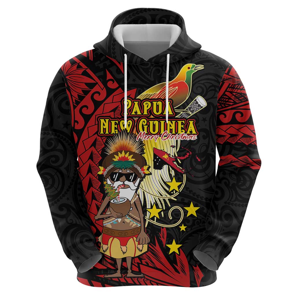 Papua New Guinea Christmas Hoodie Funny Melanesian Santa with Bird-of-paradise Tribal Style LT03 - Polynesian Pride