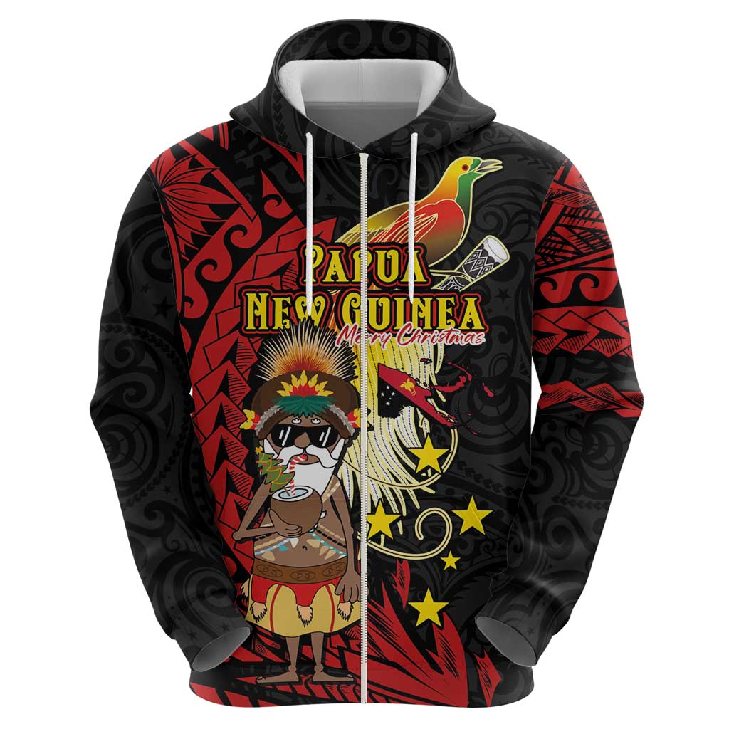 Papua New Guinea Christmas Hoodie Funny Melanesian Santa with Bird-of-paradise Tribal Style LT03 - Polynesian Pride